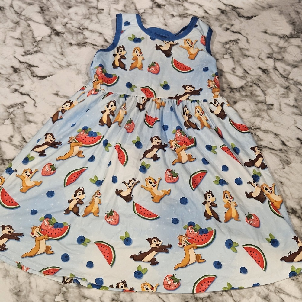 Girls Chipmunk Character Dress Blue Watermelon Print Summer Size 8/9